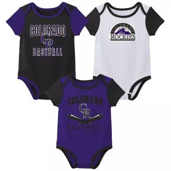 MLB Colorado Rockies Infant Boy's White Pinstripe 3pk Bodysuits, Size 12M - Picture 1 of 2